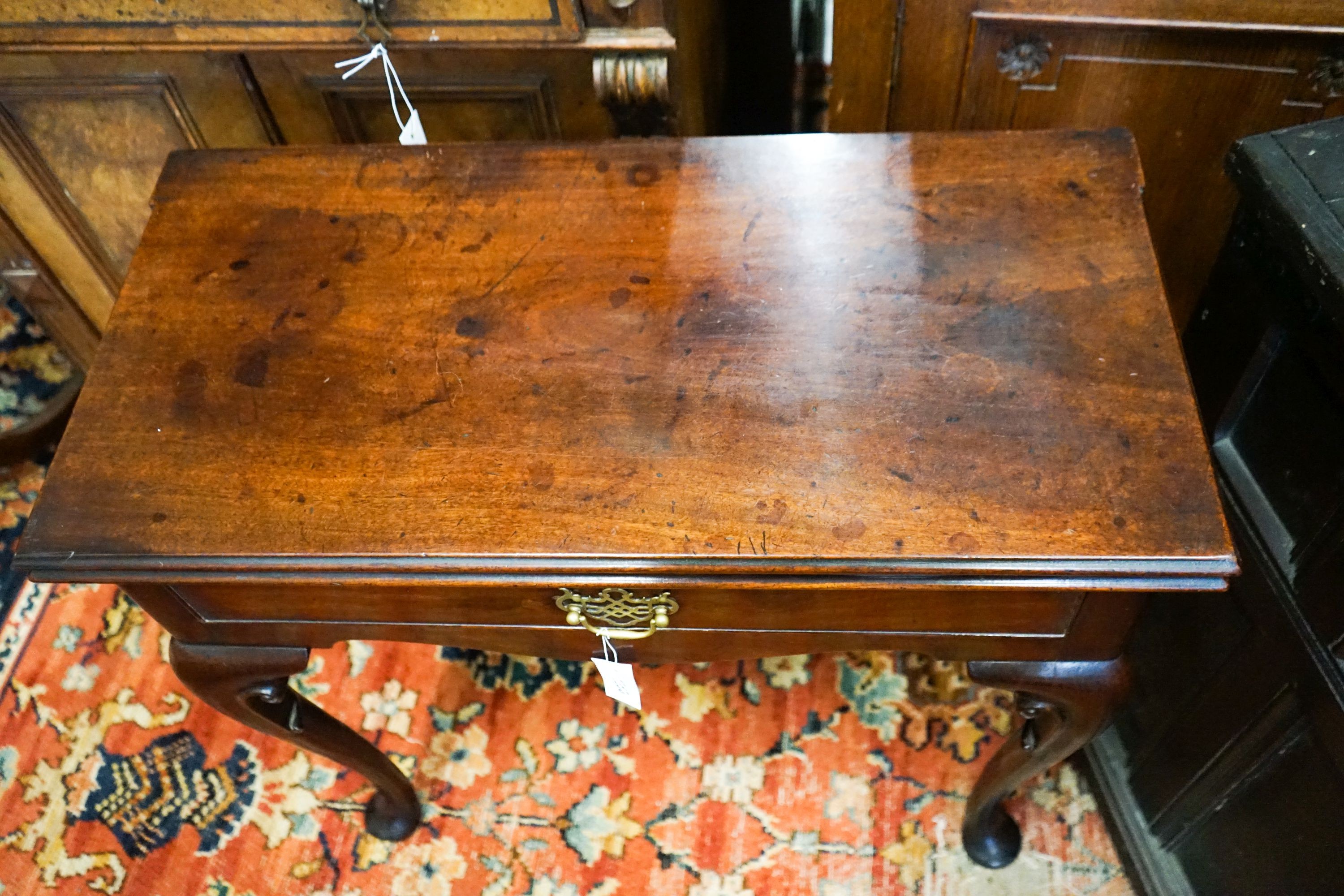 A George II Irish style rectangular folding tea table, width 76cm, depth 37cm, height 74cm